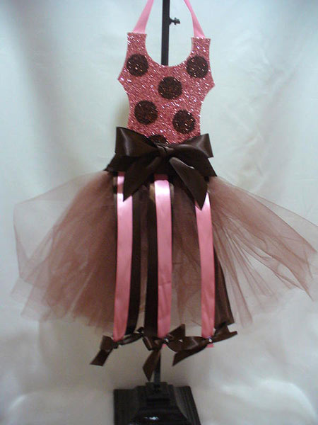 Pink and Brown Dot Glittered Tutu Hair Bow Holder-