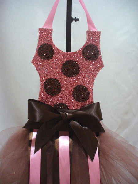 Pink and Brown Dot Glittered Tutu Hair Bow Holder-tutu, hair bow holder