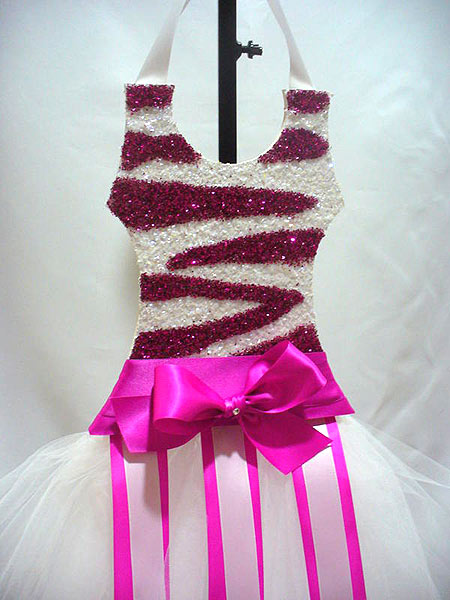 Hot Pink/White Zebra Glittered Tutu Hair Bow Holder-tutu, hair bow holder