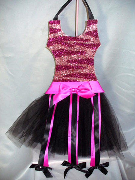 Pink Zebra Glittered Tutu Bow Holder-tutu, hair bow holder