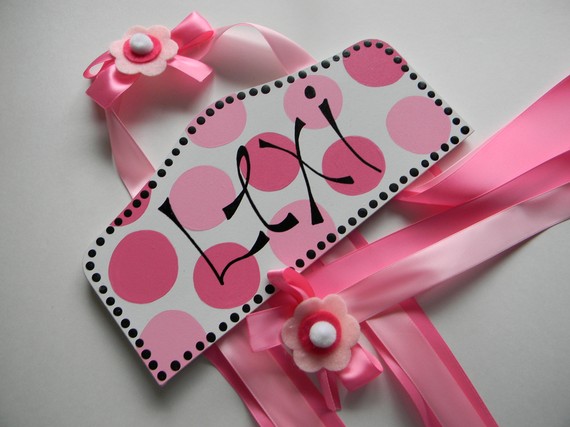 Plaque Hair Bow Holders Lexi Pink Polka Dot-plaque hair bow holder