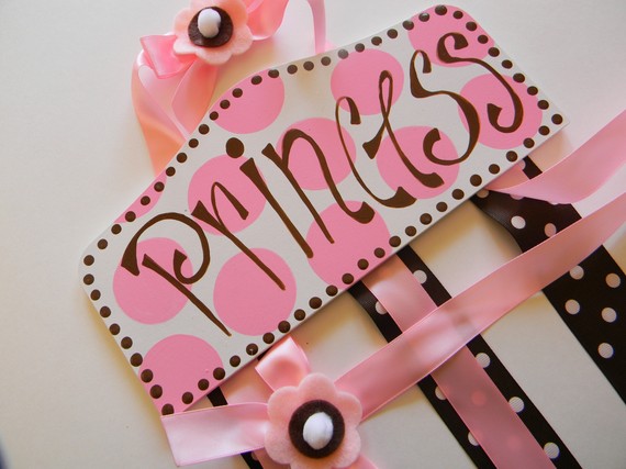 Plaque Hair Bow Holders Princess Pink and Black-plaque hair bow holder