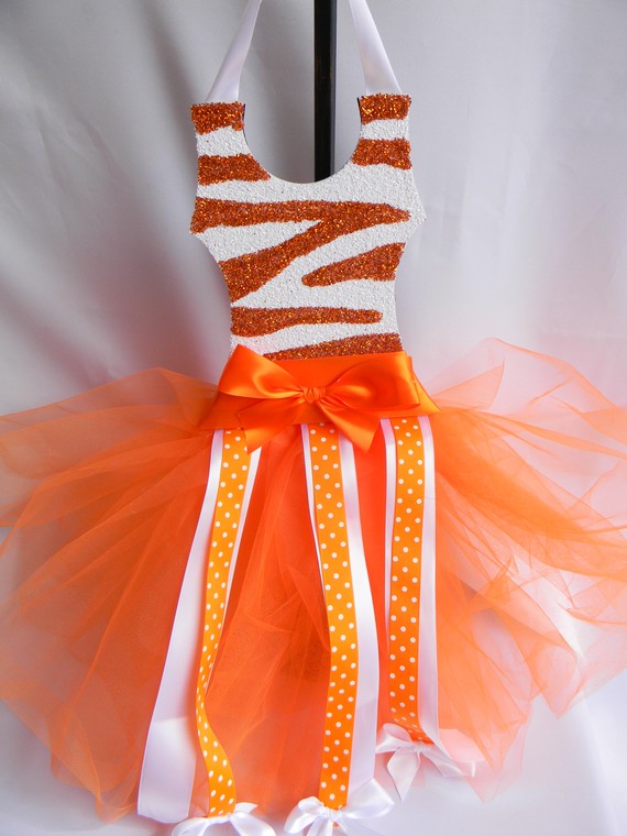 Tutu Bow Holder Glitter Bright Orange and White Zebra-tutu bow holders