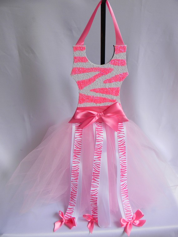 Tutu Bow Holder Glitter Bubblegum Pink and White Zebra-tutu bow holders