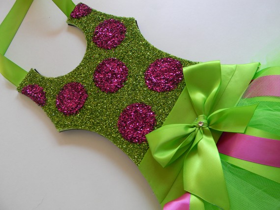 Tutu Bow Holder Glitter Lime Green and Hot Pink Dot-tutu bow holders
