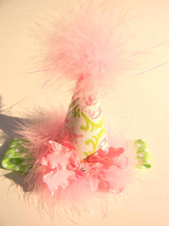 Headband Pink and Lime Green Vine Party Hat-birthday party hats