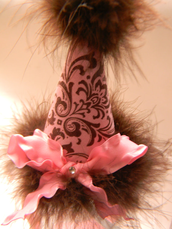 Headband Pink and Brown Damask Party Hat-birthday party hats