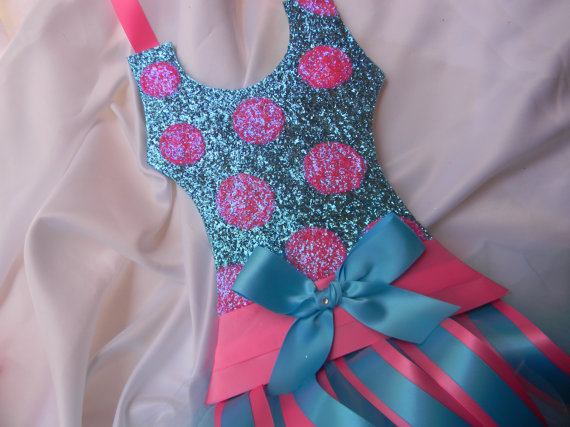 Tutu Bow Holder Glitter Turquoise and Bubblegum Polka Dot-tutu bow holders