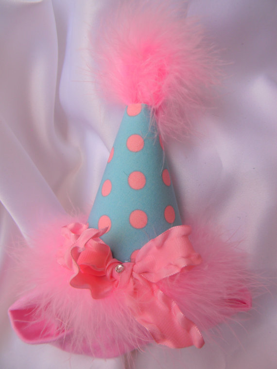 Headband Blue and Pink Polka Dot Party Hat-birthday party hats