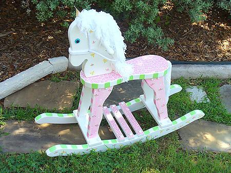 Pink Cheetah Rose Girls Painted Rocking Horse-Pink Cheetah Rose Girls Painted Rocking Horse