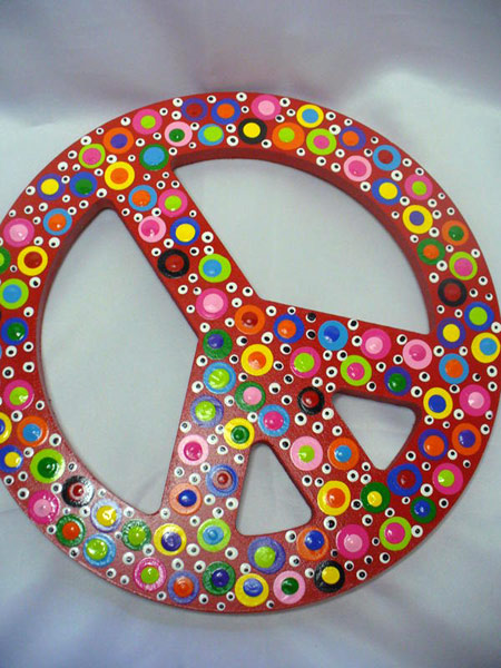 Hand Painted Wooden Polka Dotted Peace Sign-children's wall decor
