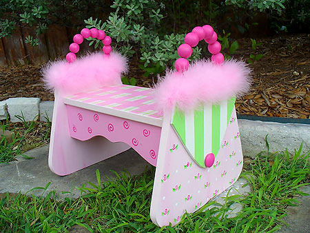 Pink Rosebud Painted Purse Footstool-Pink Rosebud Painted Purse Footstool