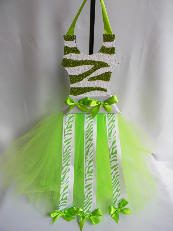 Tutu Bow Holder Glitter Lime Green and White Zebra-tutu bow holders