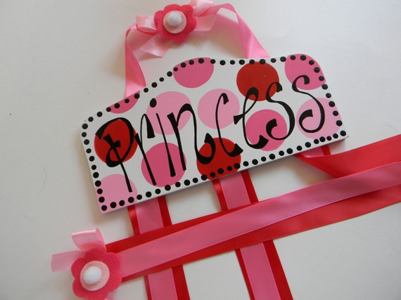 Plaque Hair Bow Holders Princess Pink and Red-plaque hair bow holder