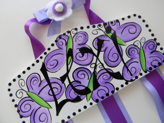 Plaque Hair Bow Holders Lexi Purple Butterflies-plaque hair bow holder