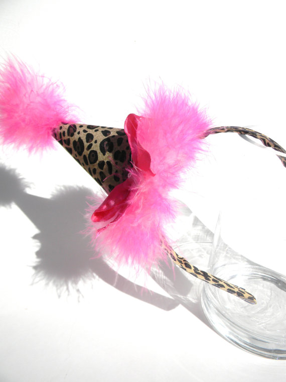 Headband Natural Cheetah with Hot Pink Party Hat-birthday party hats