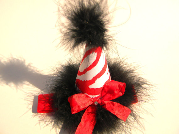 Headband Black and Red Zebra Party Hat-birthday party hats, hair bows, hair bow holders, tutu, tooth fairy pillows, headbands, pendants, charms, hairbow, hairbow holder, barrette holder, personalize hair bow holder, hairbows, ballerina bow holder, ballet bow holder, animal print bow holder, tooth pillow, party hats, birthday party hat, 1st birthday party hat, 1st birthday
